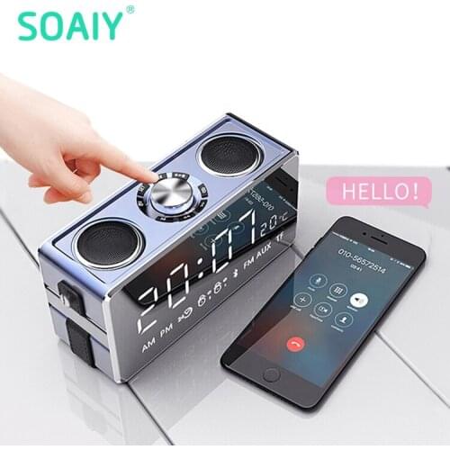 Portable bluetooth speaker wireless clock speaker LED display sound system 3D stereo music surround subwoofer support TF AUX USB