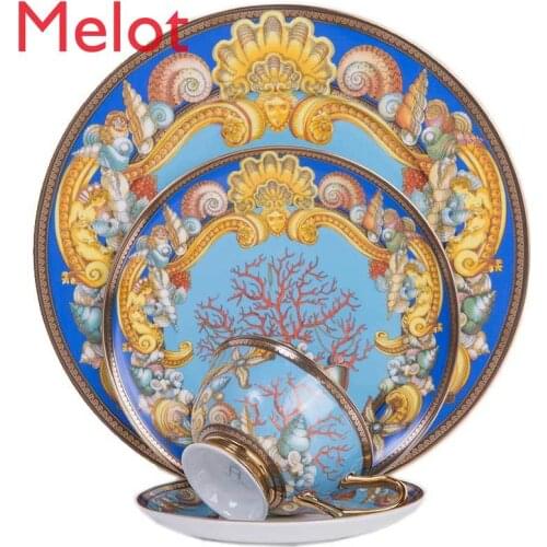 Europe and the United States Ocean world bone China tableware western dish cup knife fork spoon restaurant fancy plates