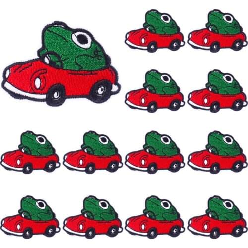 Prajna 10PCS Hippie frog Embroiderd Patches For Clothes Frog driving a car Patch Sticker On Clothes DIY Iron On Cartoon Patches