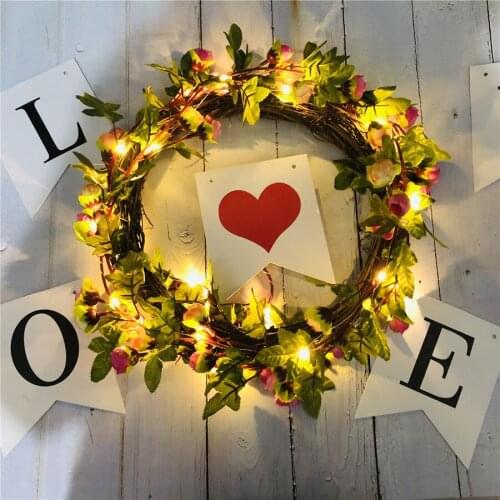 Romantic Rose Flower Christmas String Lights Christmas Fairy Garland Light 5/10M Battery Operated Rose Leaf Vine Branch Light