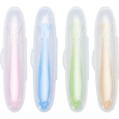 Silicone Non-slip Baby Training Tableware Cutlery Spoon Storage Box Solid Food Self Feeding for Kids Children Creative Gift