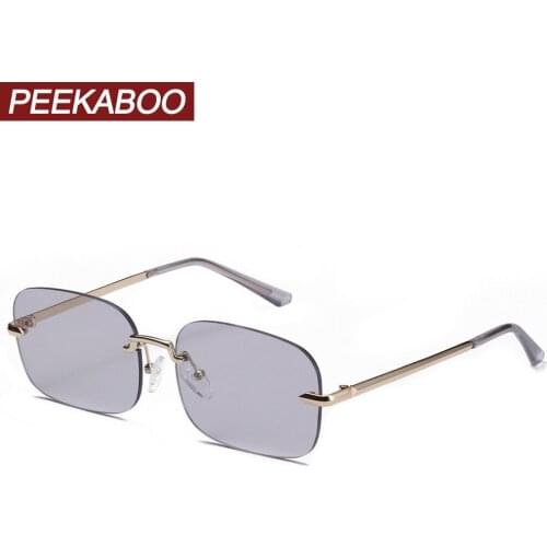 Peekaboo gold square frame sunglasses rimless men metal grey green retro sun glasses for women frameless uv400 light color