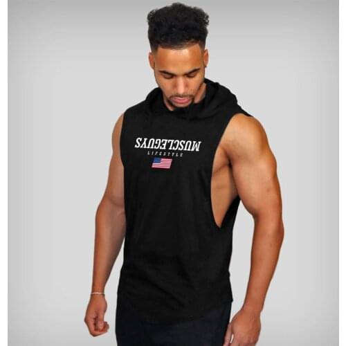 Muscleguys Gym Clothing Fitness Mens Cotton Sports Hooded Vest Open Side Bodybuilding Tank Top Men Sleeveless Tees Shirts