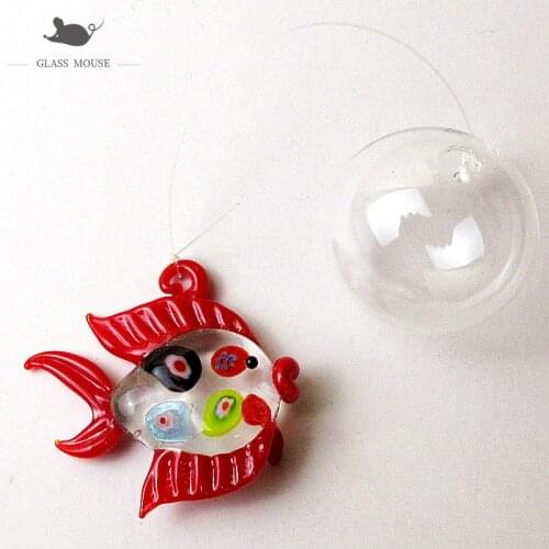 Glass floating bubble fish handmade Figurine aquarium decor accessories pendant mini sea animal marine organism statue ornaments