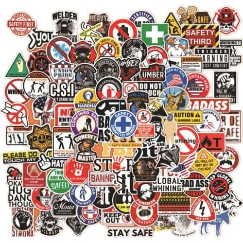 TD ZW 100Pcs Safety Helmet Warning Mark Stickers For Snowboard Laptop Luggage Car Fridge DIY Styling Vinyl Home Decor Stickers