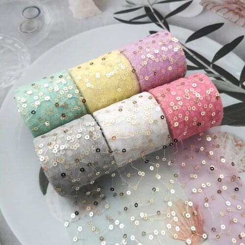 6cm 10yards Tulle Ribbon Paillette Mesh DIY Gauze Handmade Tutu Skirt Bow Poms Hairbands Clips Wedding Birthday Decor Supply