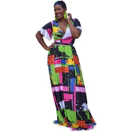 Vetement femme 2019 African Dresses for Women Print Dashiki Bazin Ladies Clothes Sexy Short sleeve Robe Africaine Bohemia Skirt