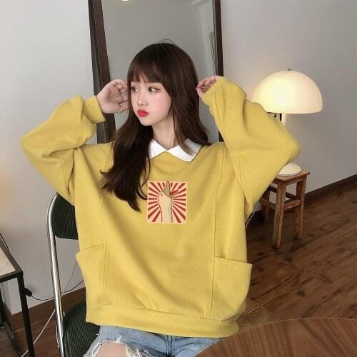 Vintage Polo Collar Oversized Hoodie Sweatshirts Women Goose Hoodies Harajuku Autumn Thin Hoodies Cute Kpop Hoddies for Girls