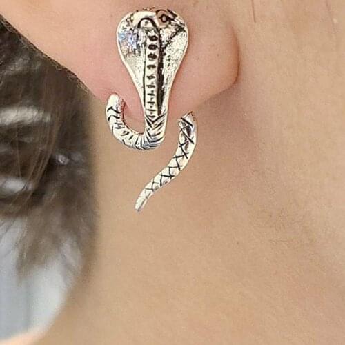 Vintage Stud Earrings Retro Thai Silver Long Snake Tail Earring Punk Unique Hip Hop Rock Trendy Jewelry Gift