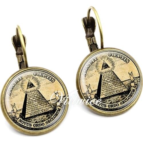 Vintage Symbol Masonic Illuminati Earrings Illustration Poster Art Glass Dome Fashion Handmade Jewelry For Women Men Gift