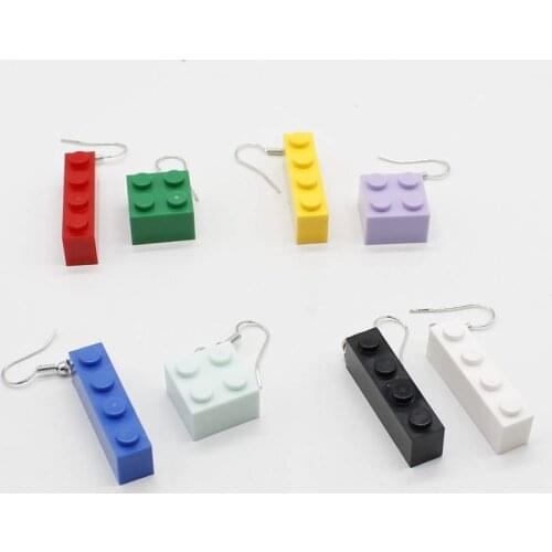 Hanging asymmetric geometric cute drop earrings with interesting building blocks candy-colored building blocks for women girls k