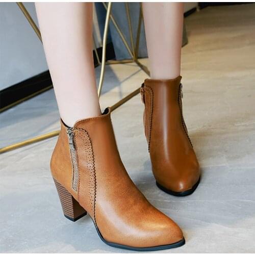 Women Ankle Boots 2021 Fashion Boots Woman Autumn Winter Pointed Toe High Heels Zipper Female Shoes Booties Females Botas Mujer