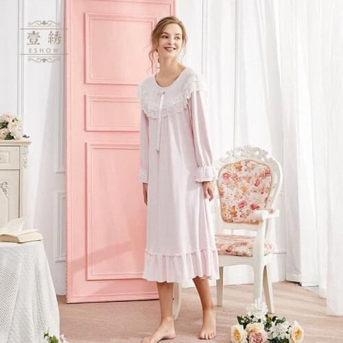 Palace Pajamas Winter Brushed and Thick Double-Sided Mink Long Sleeve Nightgown Lace Princess Long Skirts Warm Home Services