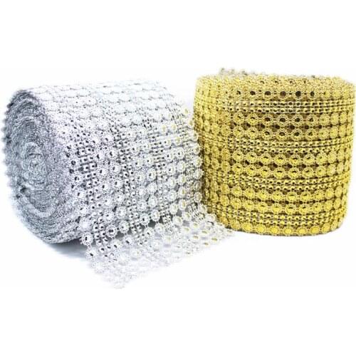 10Yards Silver Gold Sunflower Net Drill Diamond Mesh Wrap Rhinestone Ribbon Hand DIY Accessories Wedding Gift Wrapper Decoration
