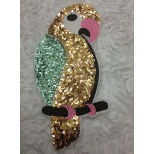 2Pcs/lot Golden parrots sequins embroidery cloth paste pretty women clothes with clothing embroidery patch,Free shipping AC666