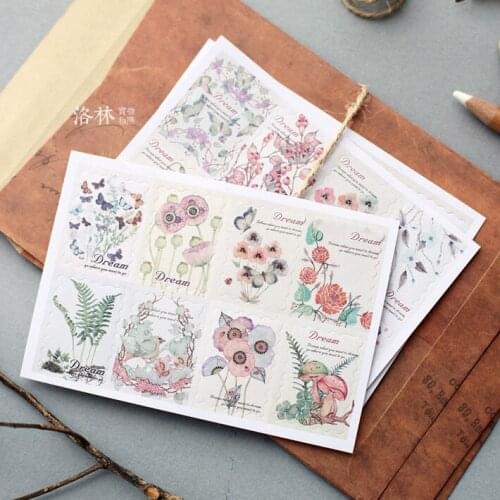 3 Sheets/set Korean Retro Hand-painted Floral Decoration Paper Sticker Diary Stickers Sushi Sticker Scrapbook Paper