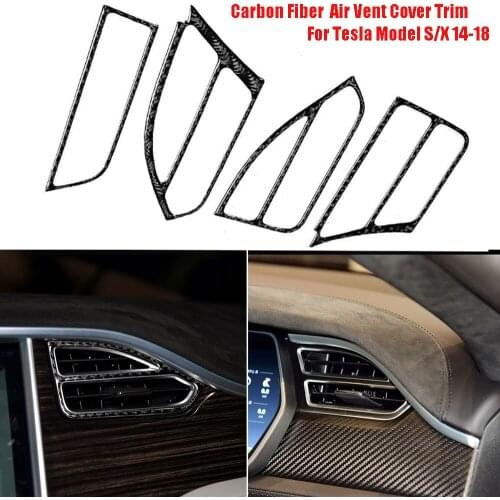 4x Real Carbon Fiber Console Dashboard Air Vent Cover Trim For Tesla Model S/X 14-18