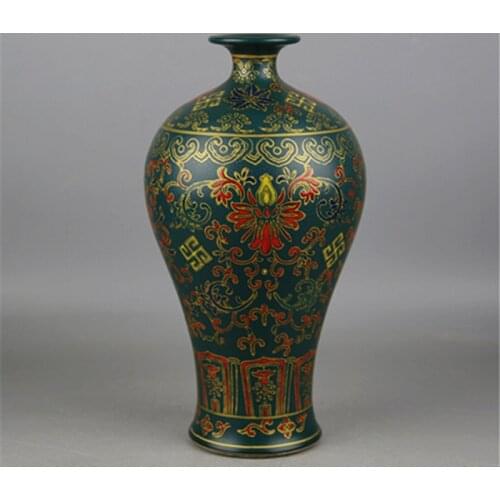 Qing Yong Zheng Antique Ceramic Vase Malachite Green Enamel Vase Antique Porcelain Ancient Porcelain Collection