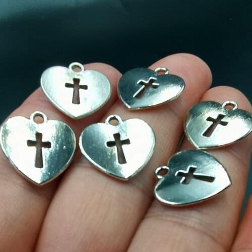 Antiquing 10pcs Love heart Cross Charm Pendant DIY Jewelry Findings Cross Pendant Charms Accessories