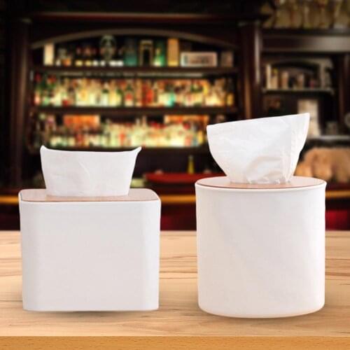 Wooden Round/Square Tissue Box Case Napkins Paper Towel Storage Box Container Holder Home Office Organizer
