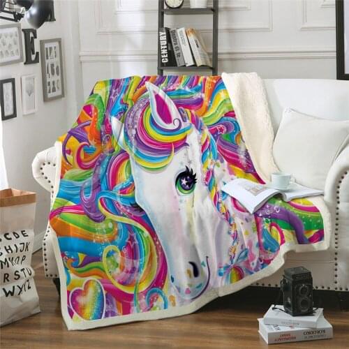 Art unicorn Throw colorful color cartoon Blanket 3D print Plush Bedspread Bed Blankets