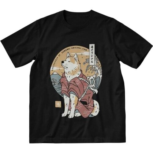Akita Dog Samurai Warrior Tshirt Men Fashion Tee Tops 100% Cotton T Shirts Short Sleeve Japanese Cartoon Animal T-shirt Clothes