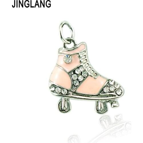 JINGLANG 50 pieces/Lot Wholesale Price White Rhinestone Skates Charms Pendants DIY Jewelry Making Accessories