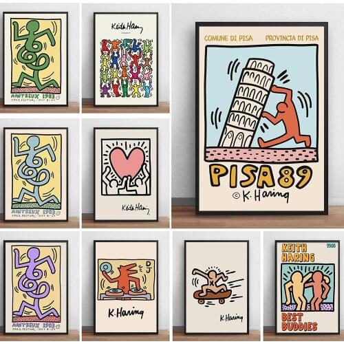 Keith Running Figures Print Canvas Painting Museum Exhibition Poster Retro Pop Pisa Wall Art Pictures For Kids Room Home Decor