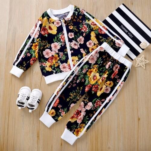 2-piece Baby / Toddler Girl Vintage Floral Allover Jacket and Striped Pants Set