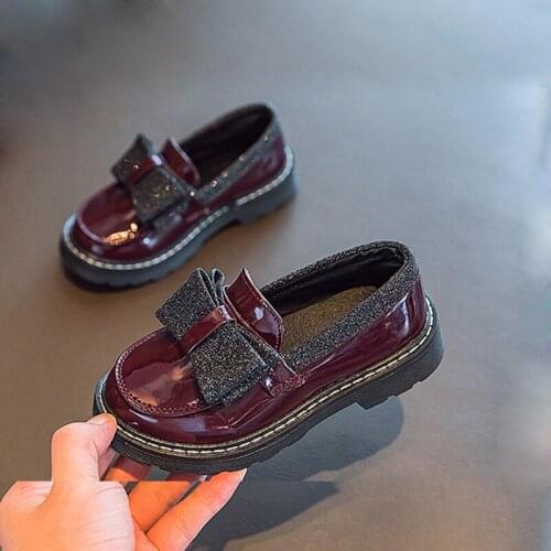 Big Children England Princess Leather Shoes Big Kids Girls Bowknow Autumn British style Wedding Party Dress Shoes New Autumn