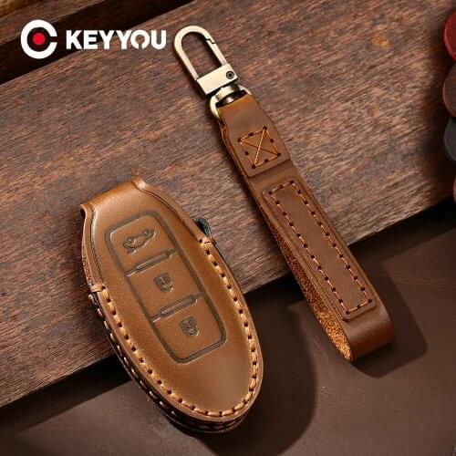 KEYYOU Leather Car Key Case For Nissan Sunny ALTIMA MAXIMA Murano Versa Teana Sentra Rogue EX35 FX35 FX50 M56 G35 G37 JX35