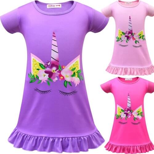 Beautiful 2019 New Summer Childrens unicorn print Dress Girls Unicornio Pajamas Kids Unicorn Sleepwear moana Dresses costume