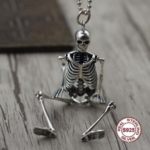 B67 S925 sterling silver pendant retro personality skull shape wild pendant punk hip-hop style gift for friends 2020 new hot