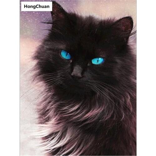 Fast delivery black cat 5D DIY square/round diamond painting mosaic cross stitch home decoration mural Christmas gift New Year