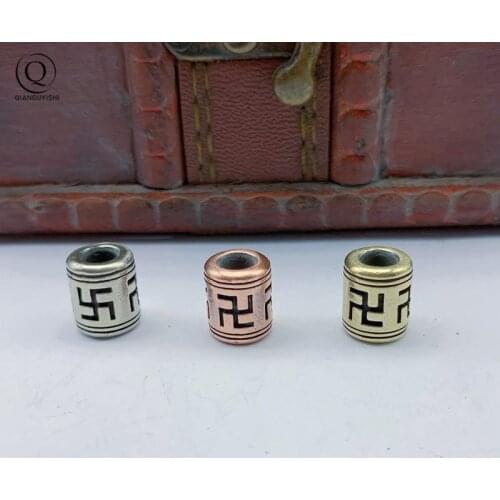 Brass Swastika Buddhist Symbol Spacer Knife Beads EDC Outdoor Tool Umbrella Rope DIY Woven Lanyard Keychain Pendant Accessories