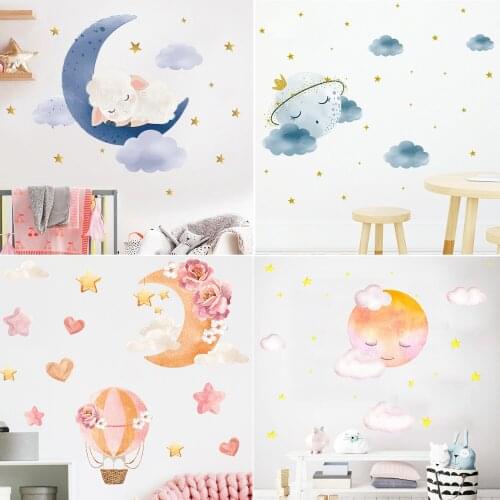 Moon Clouds Crown Stars Wall Sticker Balloon Flower Poster For Children Mother And Baby Room Decoration Home Decor Nursery Mural