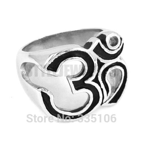 Om Symbol, Buddhism, Zen Art Ring Stainless Steel Jewelry India Om Yoga Motor Biker Men Ring Wholesale SWR0301A