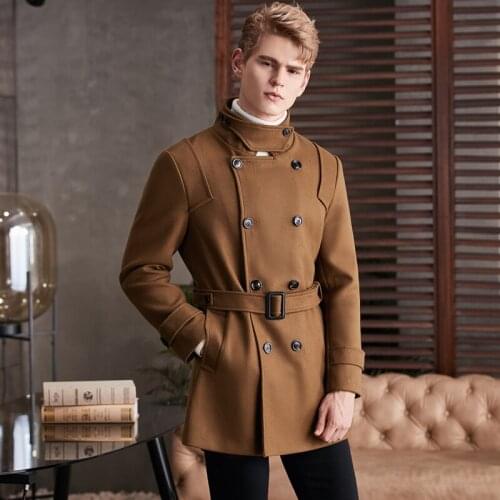 New Wool Mens Trench High Quality Double Breasted Stand Collar Long Male Jackets Fashion Solid Color Casual Man Coats 6XL