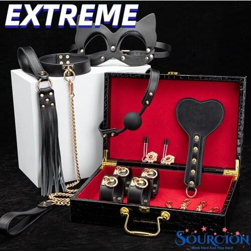 SWT BDSM Bed Bondage Kits Genuine Collar Gag Erotic Sex Toys For Women leather Restraint Set Handcuffs Couples Adult Games