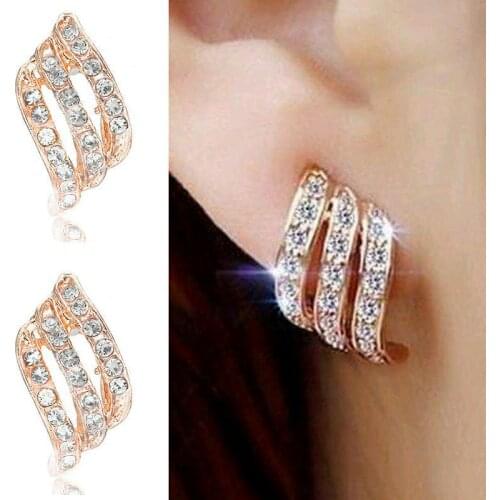 New Korea Crystal Gold Rhinestones Earrings Wedding Bridal Stud Earrings for Women Fashion Jewelry Brincos Para As Mulheres