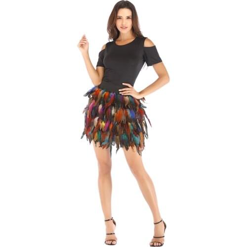 New Design Costumes sexy mini skirt female womens Sexy Irregular High-Waist Skirts For Women Luxury Peacock Feather Skirt