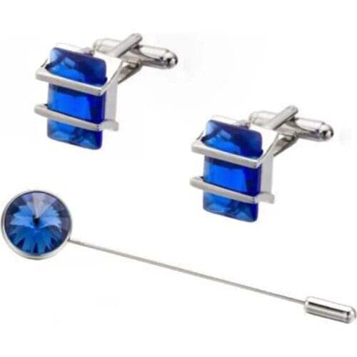 One set with cuff links and brooch ,top high quality mens Cuff links and brooch made of metal with crystal ,french cuff links