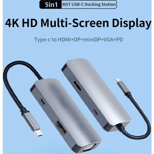 Tebe 5 IN 1 USB C HUB Type-C To 4K HDMI-compatible VGA DP Mini DP PD Fast Charge Multi Docking Station USB C Adapter For Laptop