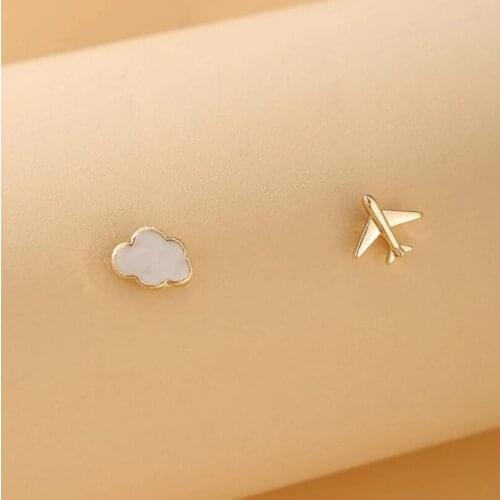 Cloud Sweet Small Plane Korean Earings For Girl And Women Asymmetric Funny Fall Earrings European fashion Stud earring