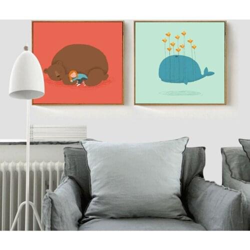 HAOCHU Nordic Bear and Kids Decorative Painting Modern Simple Dolphin Small Fresh Bedroom Bedside Mural Art For Childrens room