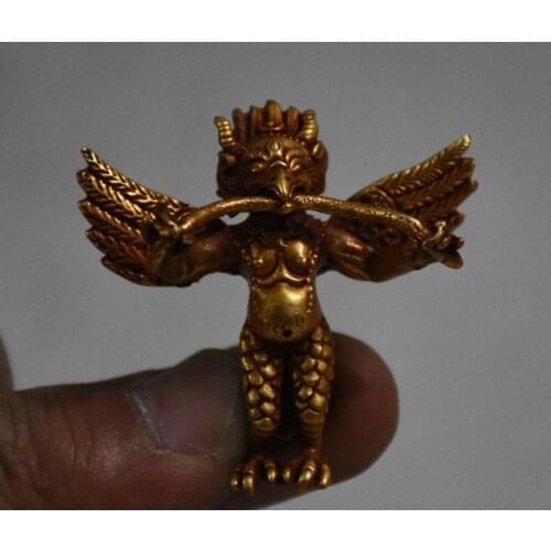 Tibet Tantra Bronze Gilt Gold Redpoll Winged Garuda Eagle Buddha Pendant Amulet