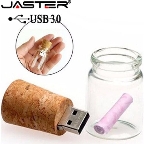 JASTER USB 3.0 new arrival wish bottle memory stick glass drift bottle usb flash drives wooden cork pendrive 4GB 16GB 32GB 64GB