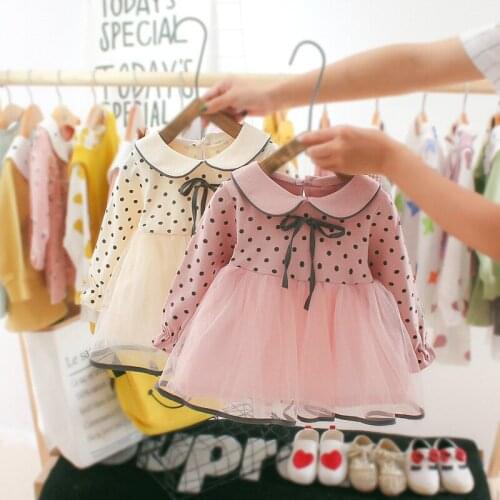 Spring Baby Girl Clothes Polka Dot Long Sleeve Dress Newborn baby Girl Clothing child birthday Casual Mesh Tutu Dresses Dress