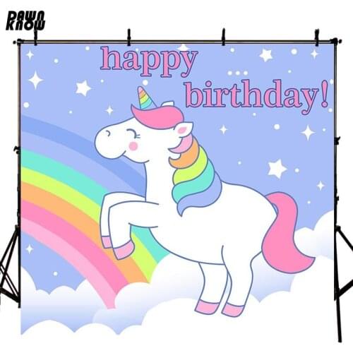 DAWNKNOW Unicorn Vinyl Photography Background For Newborn Rainbow Photo Shoot Backdrop For Birthday Party Photo Studio lv326