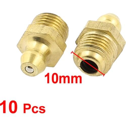 X Autohaux 10Mm Male Thread Straight Hydraulic Grease Nipple Fitting Gold Tone 10Pcs